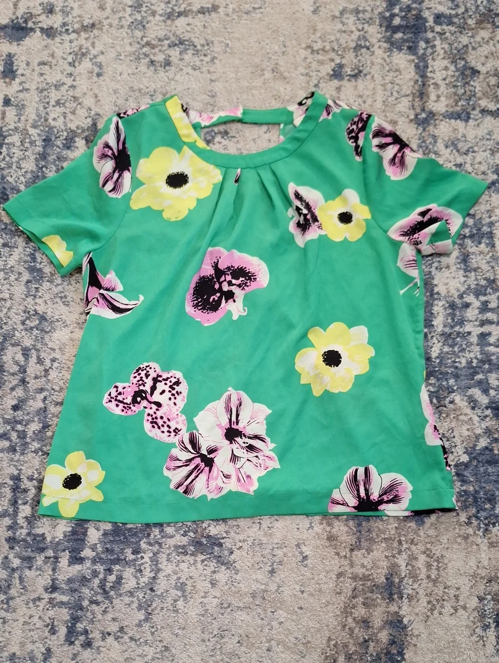J.Crew Women's Green Punk Floral Open Back Blouse Size Medium